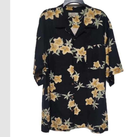 Tommy Bahama Other - Vintage 90s Tommy Bahama Black Floral 100% Silk Hawaiian Shirt